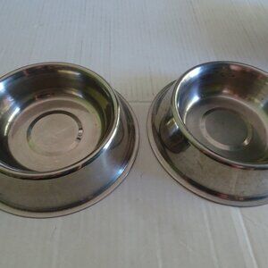 Bowls - Pet - Animal Bowls - Food Water - Metal - Set of 2 - Silver Colored